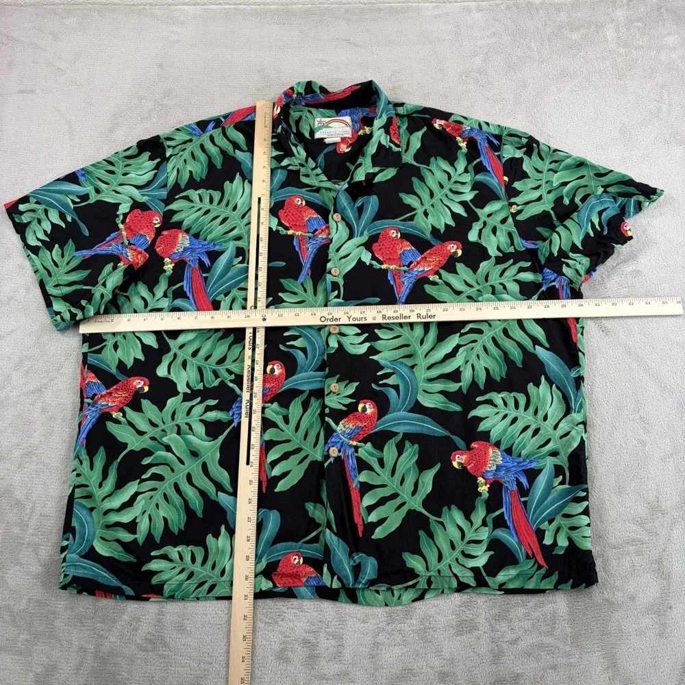 VTG Paradise Found Shirt Men 3XL Multi Hawaiian Aloha Parrot Macaw Magnum PI 80s